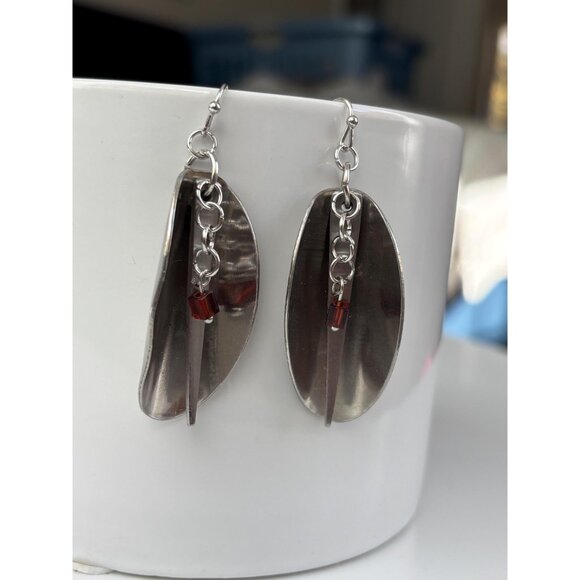 Handmade Spoon Fork Tine Earrings: Metal Spike beaded dangle earrings - Picture 6 of 6